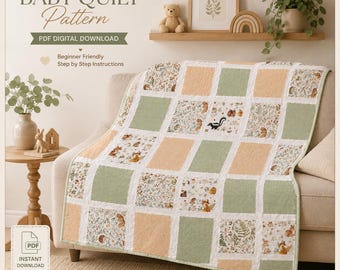 Baby Quilt Pattern PDF Little Fawn Quilt Pattern, Baby Cuddles Quilt, 2 Sizes & Color Styles, Layer Cake Fat Quarter Pattern