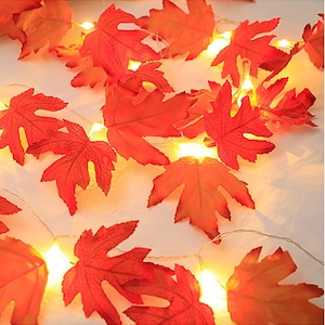 2/3/6M Halloween LED String Lights with Artificial Maple Leaf Garland, Lantern Decor for Halloween Christmas Thanksgiving Home Party