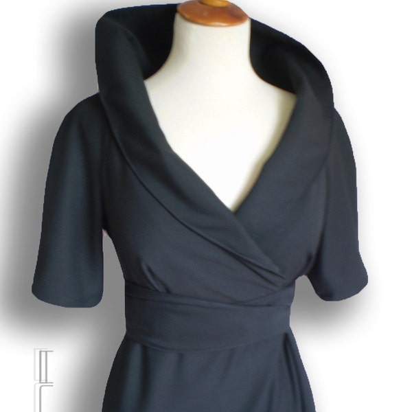 Black Wrap wool dress/Custom order,wedding party,mother of the  bride Dress FREE shipping Please check the Size Chart before order.