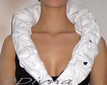 Black crop blouse,vest with a large white collar of white roses,short top,party  fashion clothes,wedding party jacket,top,sculptural fashion