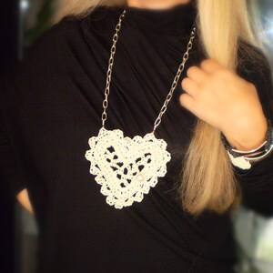 Necklace ,handmade/Leather crocheted mesh heart necklace with a pearl on the chain,leather jewelry,FREE Shipping!