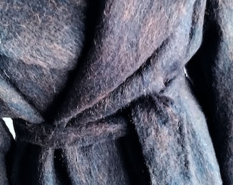 Blue Hooded Fine  soft Wool  Jacket, Textile Collage, Handmade winter coat