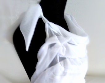 White Open Back Halter Neck Blouse, Sexy Fluttery Party Top, Backless Draped Elegant Shirt