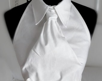 White Cotton Necktie Blouse: Sleeveless Origami Top