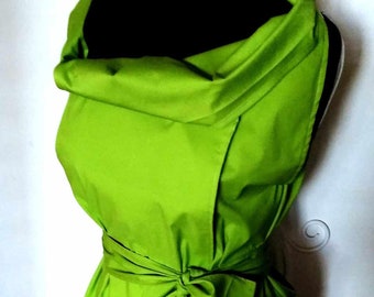 Lime Green Wrap Blouse, Sculptural Collar, Bow Waist Shirt, Wedding Guest Top