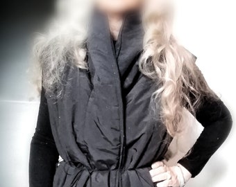 Reversible Black Padded Gilet Coat: High Neck, Belted Winter Vest