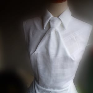 White blouse/top with necktie 3D tie /CUSTOM order blouse/ white pure cotton top sleeveless white shirt with tie FREE shipping