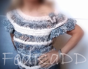 Pastel Bonbon Knit Top, Ruffle Sleeve Vest, Airy Spring Sweater, Hand-Knitted Bonbonwear
