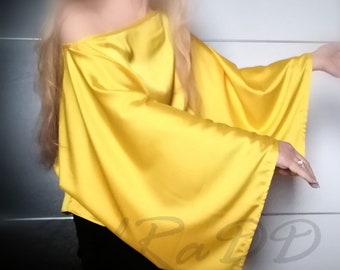Sunny Yellow Satin Kimono Tunic, Wide Sleeve Silk Feel Blouse, Mother of the Bride Top