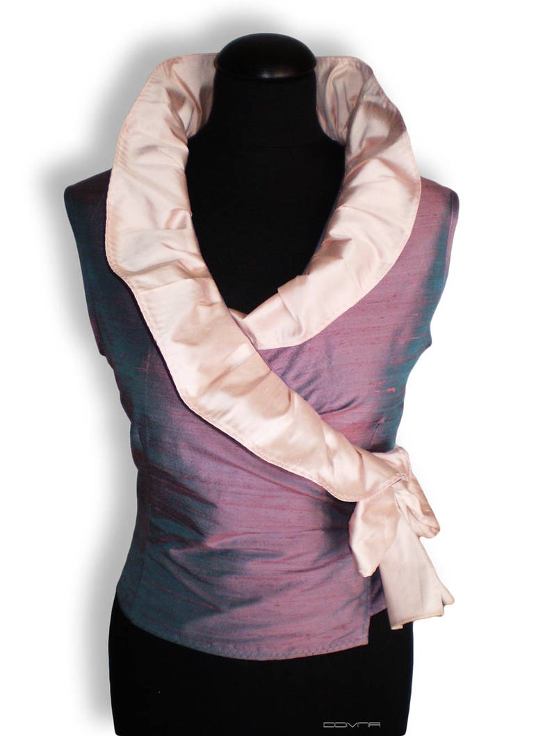 Wrap Silk ruffled blouse/sleeveless blouse in dupioni silk/large ruffle collar,Shantung silk mother of the bride blouse top,Free shipping image 4