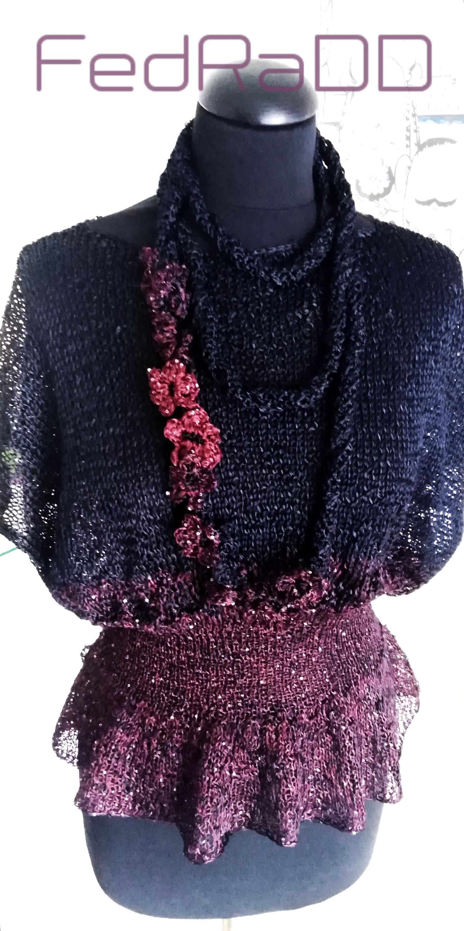 Burgundy Navy Silk-cotton Peplum Knit Top, Sequin Detail, Flower