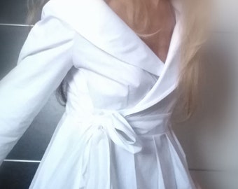 Custom Italian Cotton Wrap Blouse, Elegant Office Shirt, Bespoke Tailored White Top
