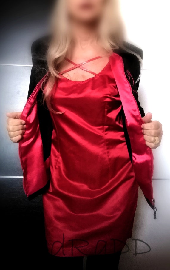 Red satin shift dress new arrivals
