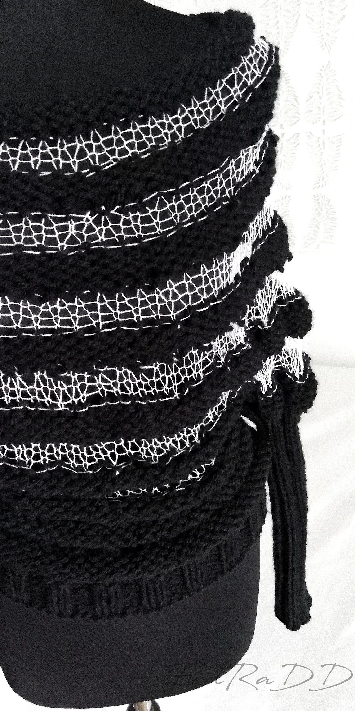 Women S Black Sweater Hand Knit Tunic in Black and - Etsy