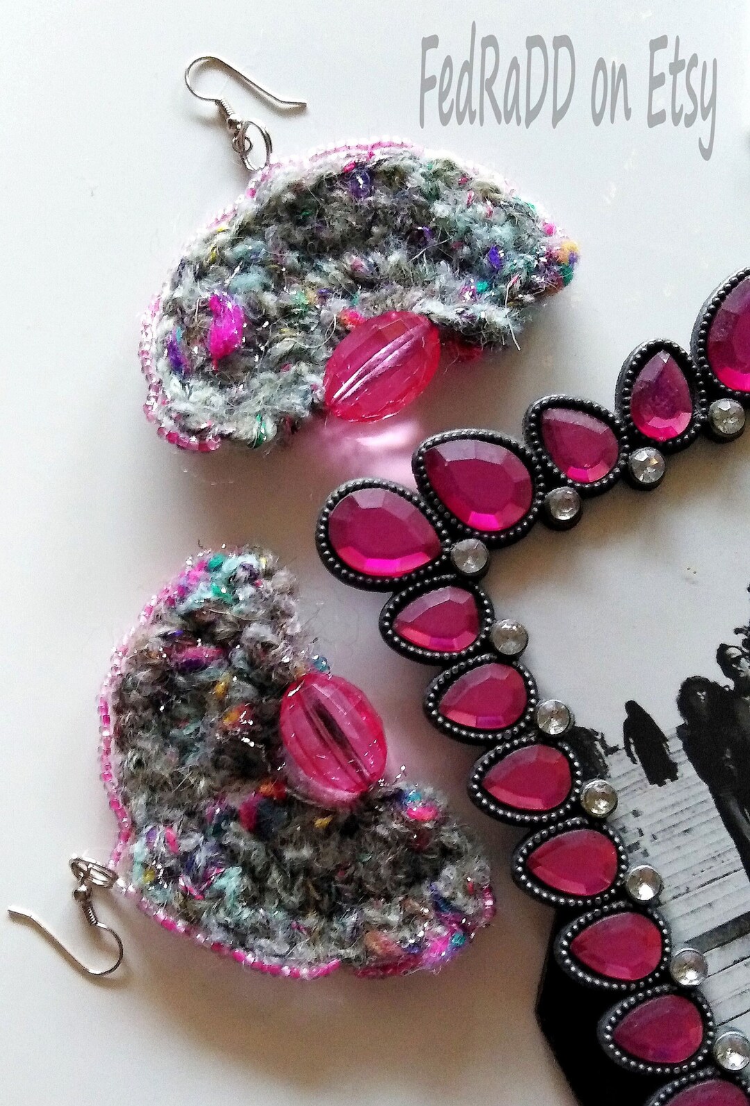 Handmade Earrings Knitted Decorated With Beads Women s Jewelry Gray