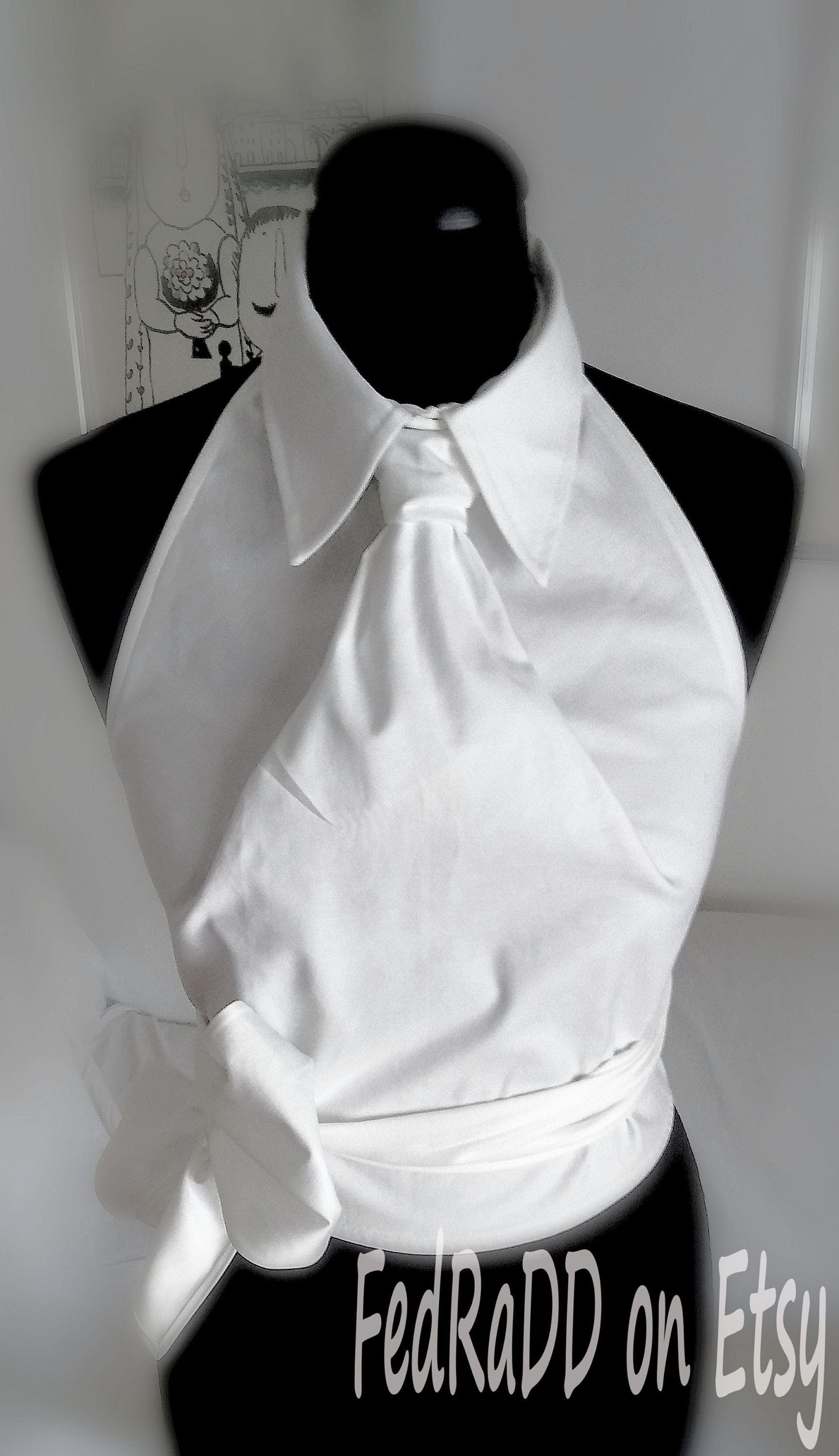 White Cotton Necktie Blouse: Sleeveless Origami Top - Etsy