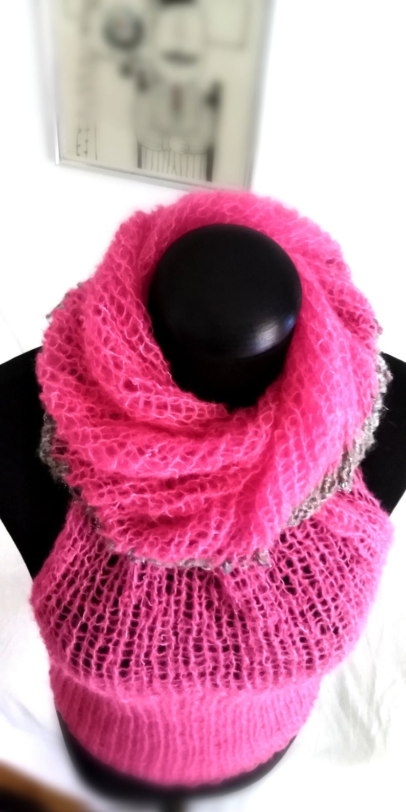 Magenta Sweater Top,handknit Light and Soft,open Back,with High Neck or Hood, Unique Piece ...