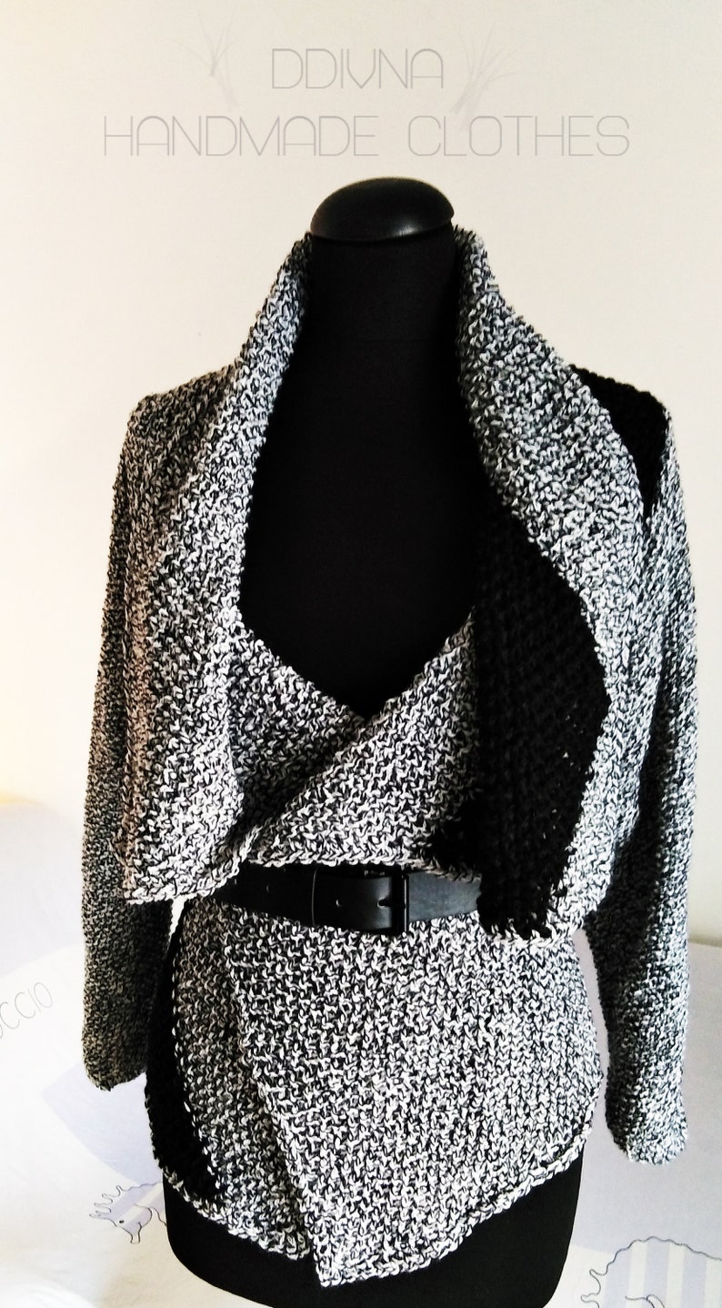 Wrap sweatergrey tunicgenuine hand knit black stripe large image 2