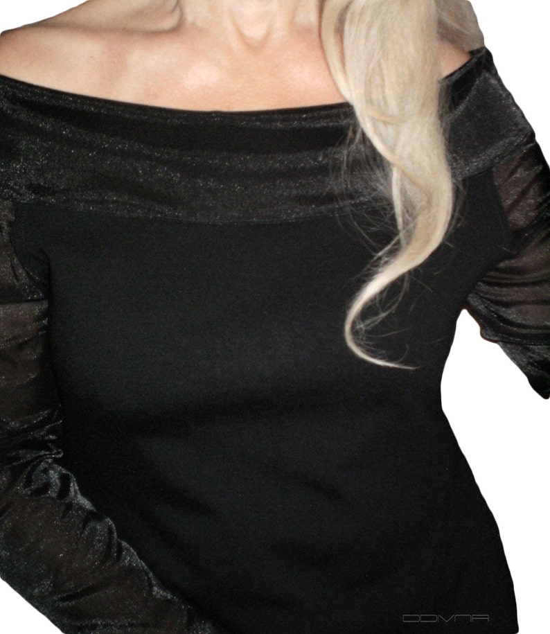 Black dress  sheer sleevesOff-the-shoulder dressA shape image 4