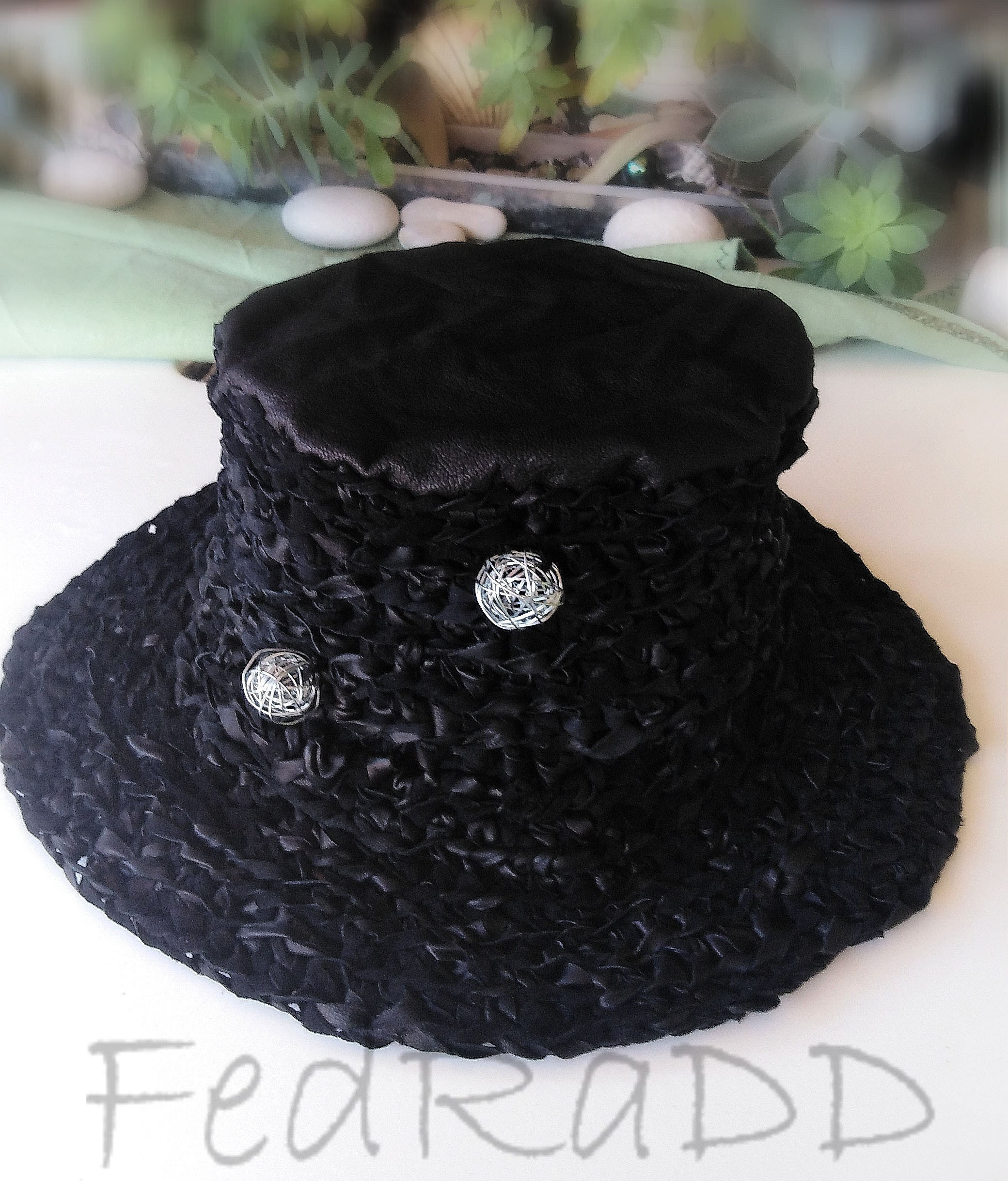 Handmade Cotton Crochet Bucket Hat with Leather Bowknot Custom Bowknot Paper Cotton Bucket Hats - Foremost main image 2