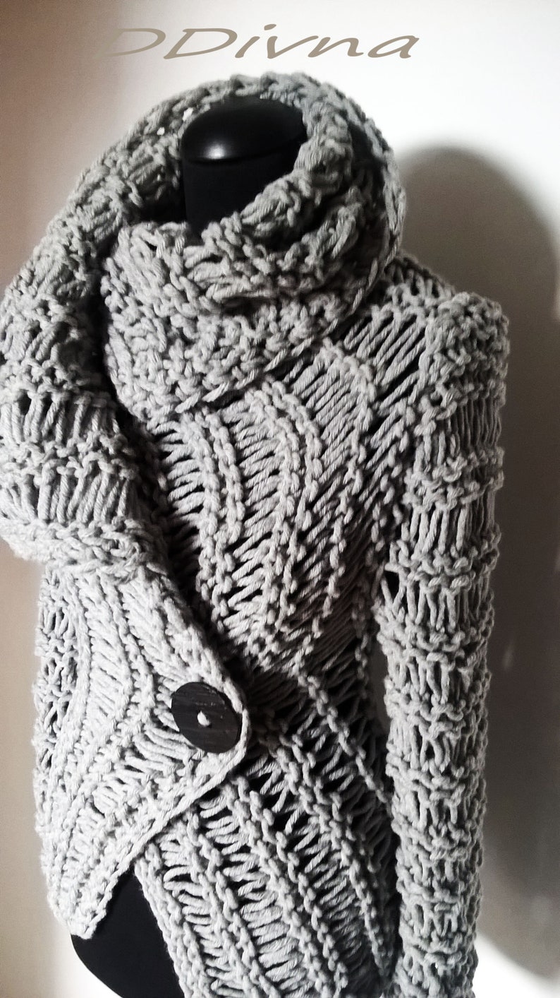 Sweater wrap sweaterwoman cardigan handmade gray image 9