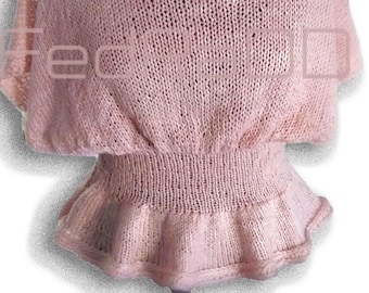 Pale Pink Peplum Knit Top, Sleeveless Wavy Edge Summer Sweater