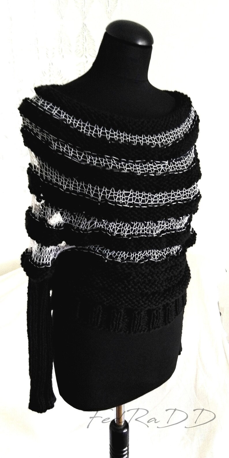 Women S Black Sweater Hand Knit Tunic in Black and - Etsy
