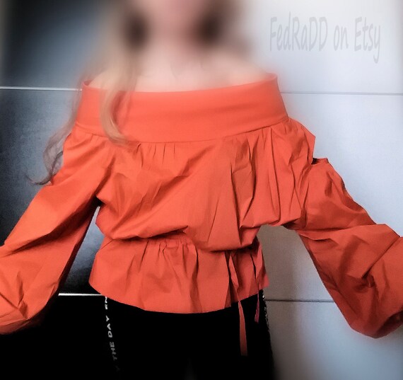 Ladies Blouses, Women Long Sleeve Blouse Boho Orange Floral