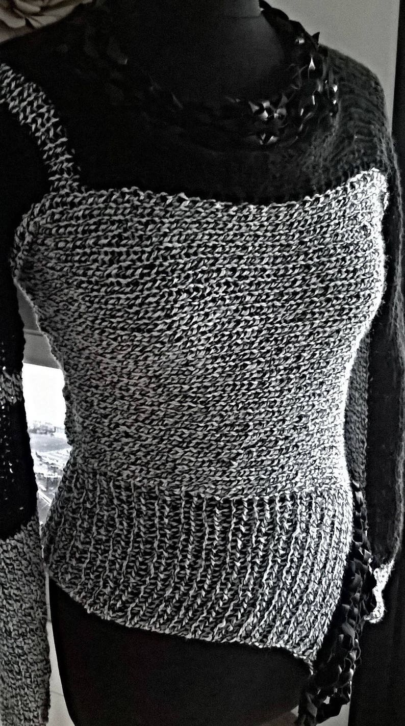Sweater/Hand-knitted black and gray sweater with black image 8