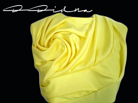 Yellow thin wool Blend Dress: Unique Draping, Fabric manipulation Sleeveless Tunic