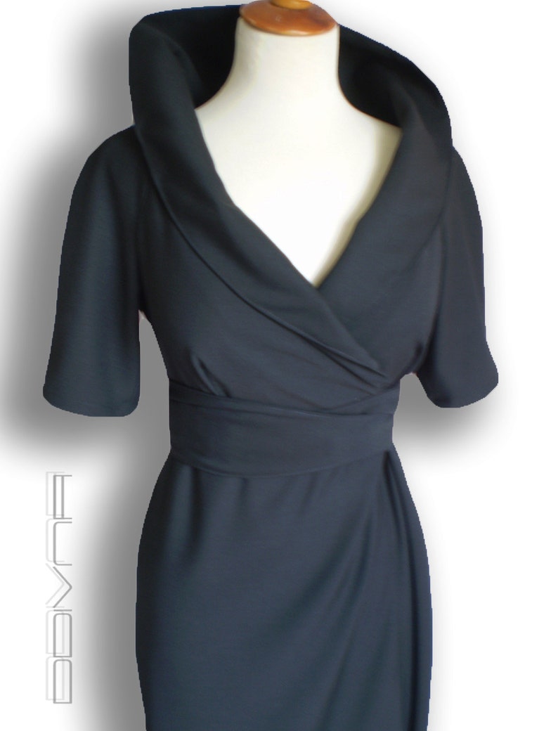 Wrap wool dress in black / Custom made Smart casual Work/ image 0