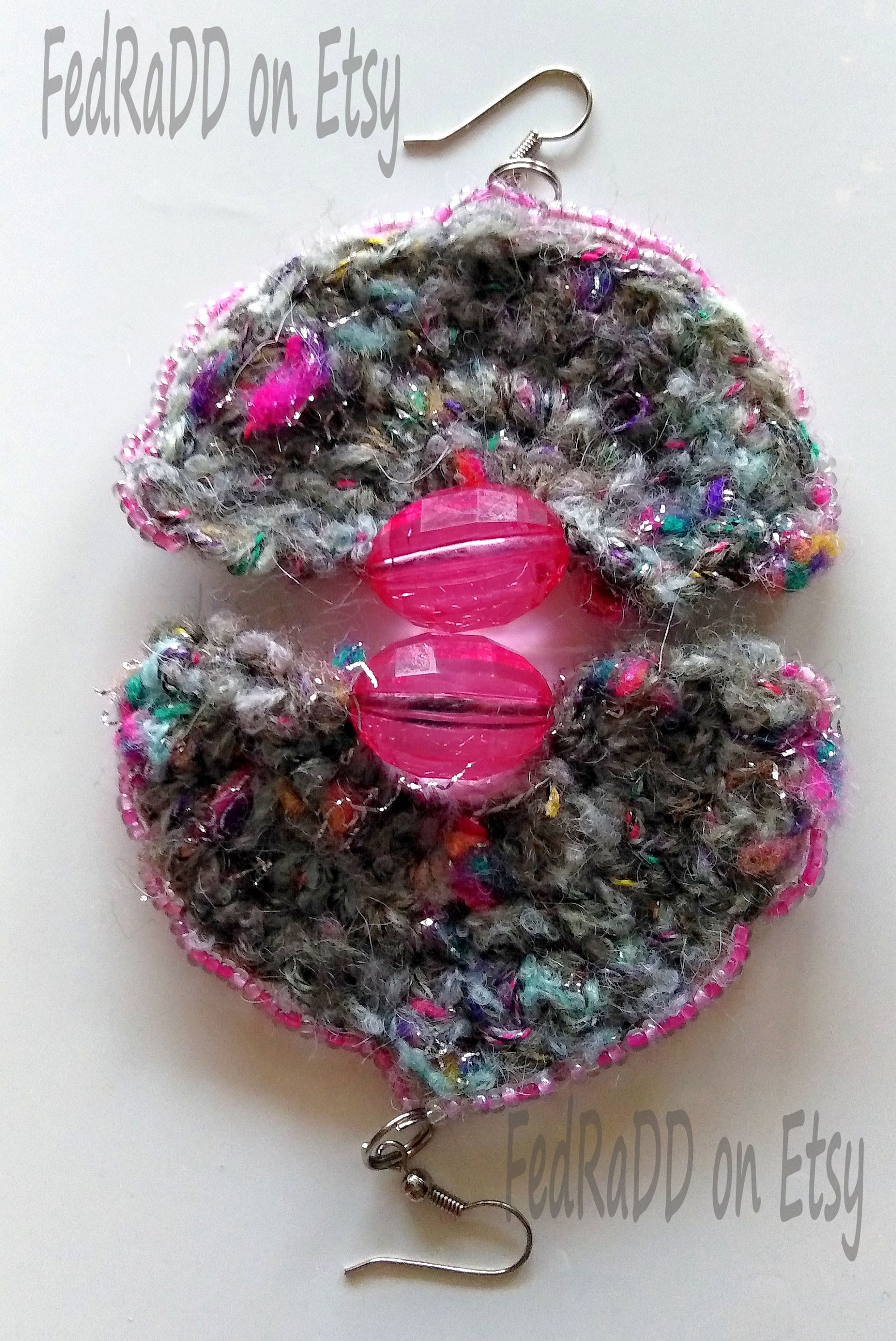 Handmade Earrings Knitted Decorated With Beads Women s Jewelry Gray