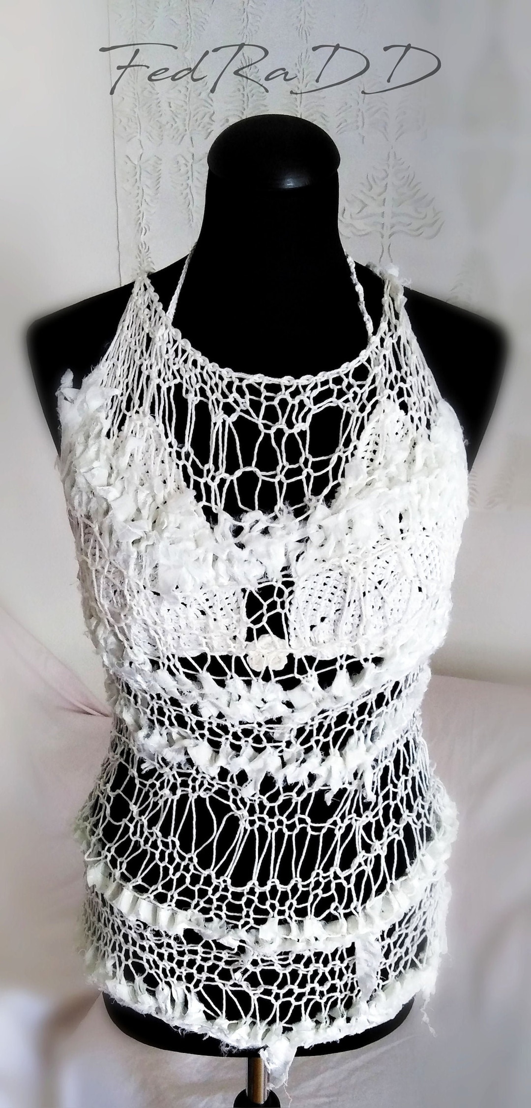 White Cotton Knit Tunic Top Sweater Hand Knitted Loose Summer Wedding ...