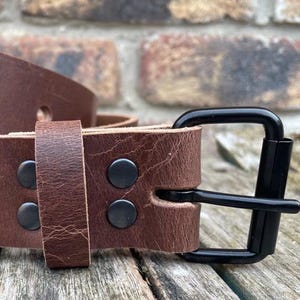 Light Brown Buffalo Worn Look Leather with Black Buckle Handmade Belt 3.5-4mm thick with a choice of widths (3/4" - 2")  Full Grain Leather