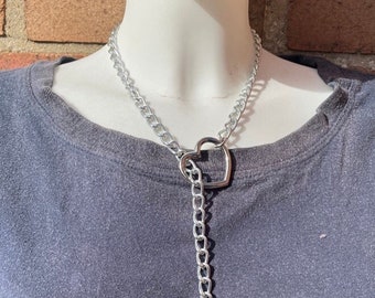 Slip Chain Choker Necklace with Heart, Cat or O-ring Handmade Goth Punk