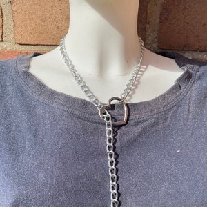 Slip Chain Choker Necklace with Heart, Cat or O-ring Handmade Goth Punk 2 Heart rings