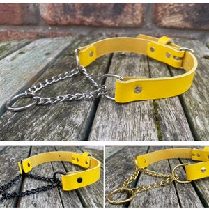 Real Leather Martingale Chain Choker Necklace Choice of Leather & Chain Colour Handmade Goth Punk Yellow