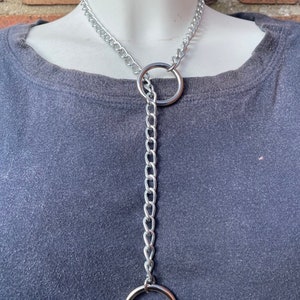 Slip Chain Choker Necklace with Heart, Cat or O-ring Handmade Goth Punk 2 O-rings