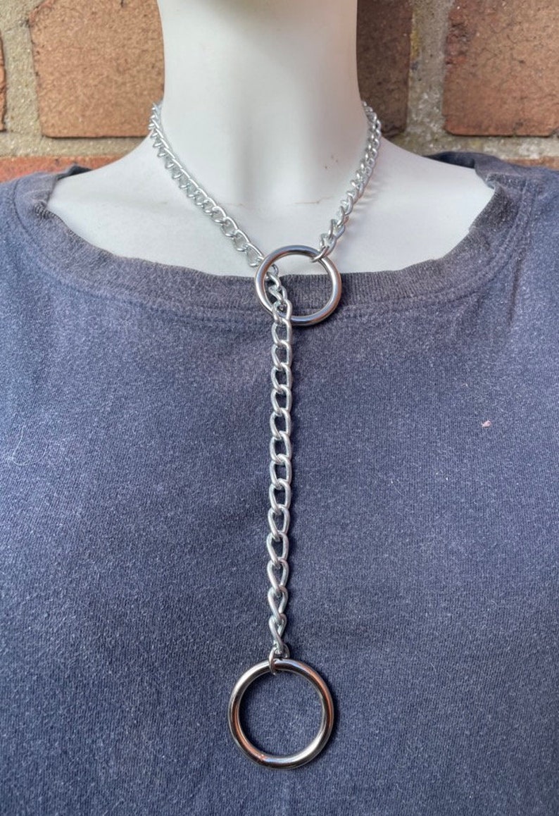 Slip Chain Choker Necklace with Heart, Cat or O-ring Handmade Goth Punk 2 O-rings