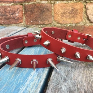 Real Leather Spiked Choker Necklace Choice of Colour and Spike Sizes Handmade Goth Punk Red