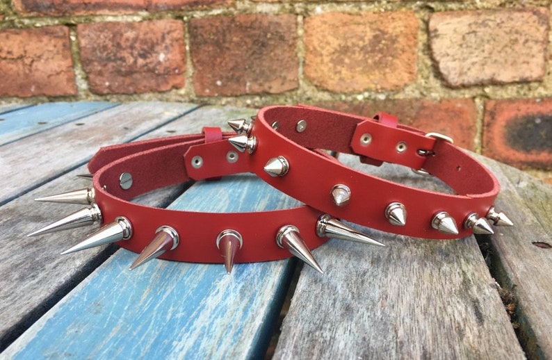 Real Leather Spiked Choker Necklace Choice of Colour and Spike Sizes Handmade Goth Punk Red