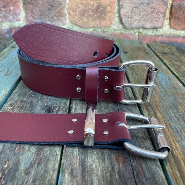 Oxblood Leather Belt 2 inches Wide (50mm) with Choice of Buckle, Keeper Loop & Size Handmade Real Leather