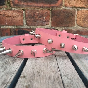 Real Leather Spiked Choker Necklace Choice of Colour and Spike Sizes Handmade Goth Punk Pink