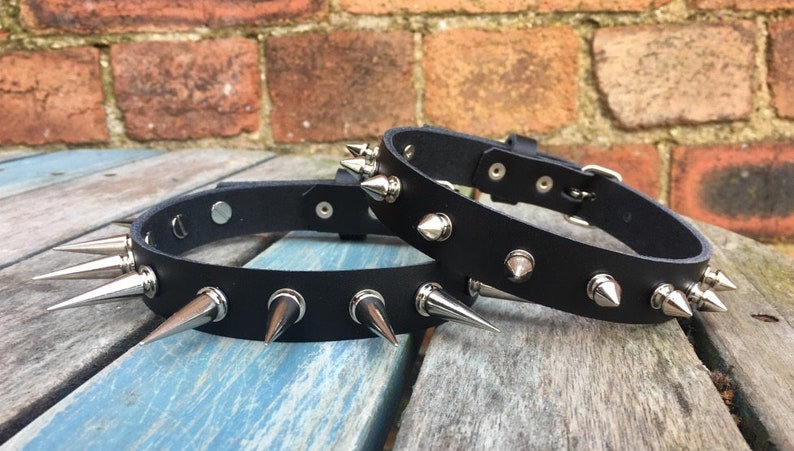 Real Leather Spiked Choker Necklace Choice of Colour and Spike Sizes Hand Made Goth Punk