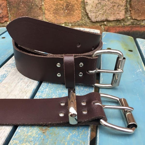 Dark Brown Real Leather Belt 3/4" (19mm) - 1 1/2" (38mm) Choice of width, buckle, keeper loop & size Handmade from leather whole butt splits