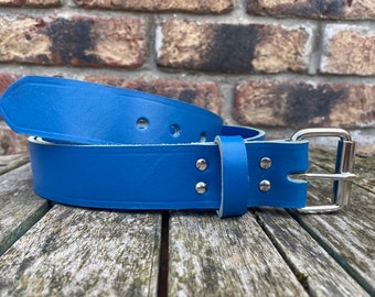 Ocean Reef Blue Indiana Antique Leather Handmade Belt 3-3.5mm thick with a choice of buckle and widths (1" - 2") Full Grain Leather