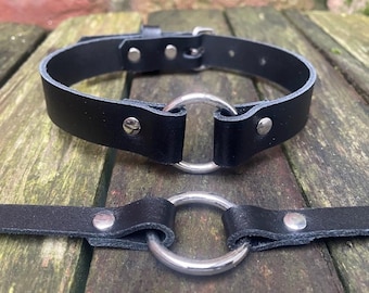 Real leather o-ring choker necklace 10mm or 19mm wide choice of 13 colours 12.5-15.5 inches or custom size handmade collar goth punk