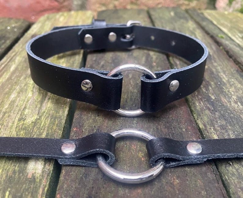 Real leather o-ring choker necklace 10mm or 19mm wide choice of 13 colours 12.5-15.5 inches or custom size handmade collar goth punk image 1