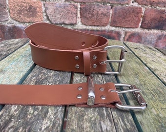 Chestnut Real Leather Belt, Choice of 3/4" (19mm) - 1 1/2" (38mm) width, buckle, keeper loop & size Handmade from leather whole butt splits