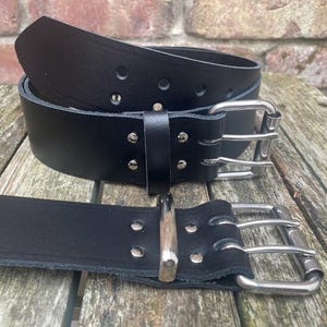 Plain Leather 2"(50mm) Wide Belt with 2 Prong Nickel Plated Steel Roller Buckle Choice of 13 Colours & Keeper Loop Handmade 100%Real Leather